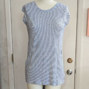 Lightweight Linen Blue and White Striped Blouse With Buttons In The Back